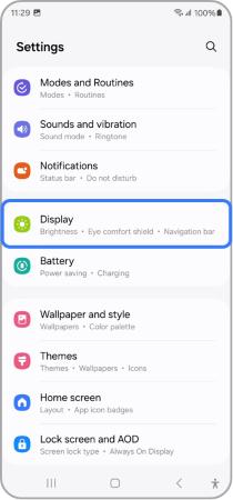 Display from the Settings menu