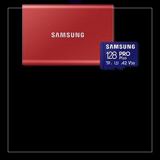 A Galaxy S23 (front and back view) next to a Samsung OLED G8 Gaming monitor on a black background