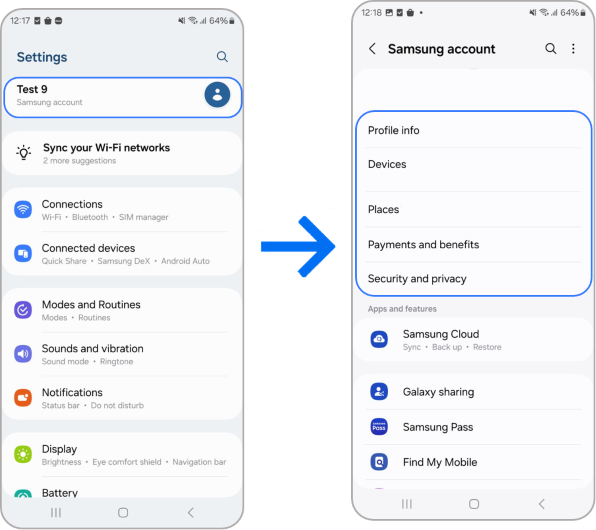 Samsung account information