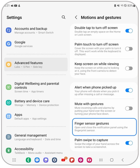 Finger sensor gestures