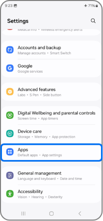 Settings, Apps