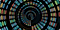There are red, orange, blue, and green dots formed in swirling shape.