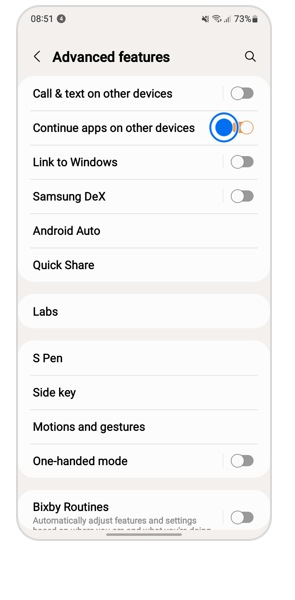 Contine apps on other device