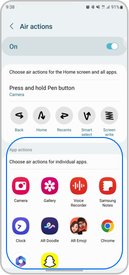 Set actions for each app