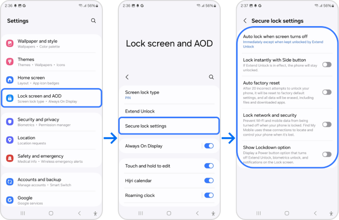secure lock settings