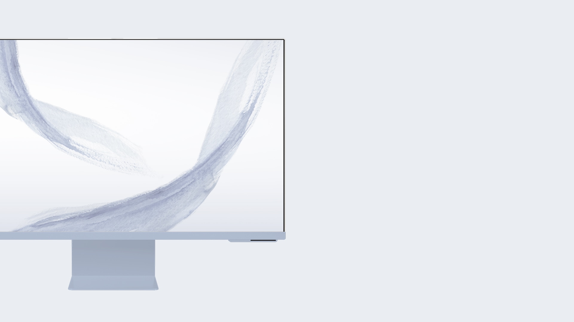 A blue monitor is shown with an abstract screen saver.