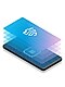 A black Galaxy phone laid flat with a blue Samsung Knox shield icon radiating from its display