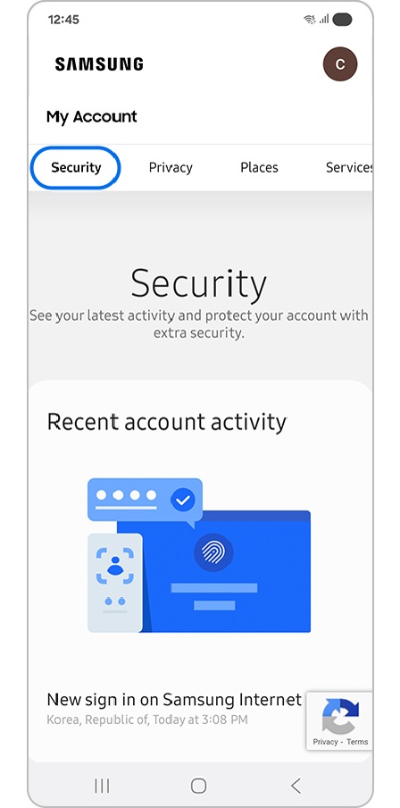 Tapping security settings