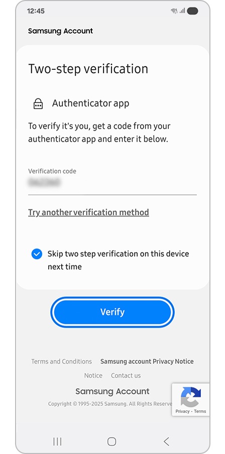 Entering the OTP code and tapping Verify button
