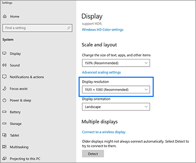 supported resolution on pc display