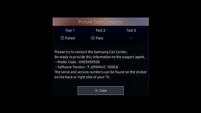 After a series of 3 Picture Tests, if there is a problem, you will be asked to contact Samsung Call Center. Be ready to provide the on-screen information to the support agent.