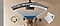 A bird's-eye view of a woman looking at the curved monitor screen. Two arrows pointing at the edges of the screen.
