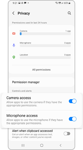 From Privacy settings, set permissions as necessary