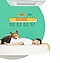 Une femme dort profondément dans son lit, et un chien s'allonge en prenant une pause parce que le climatiseur Samsung Cassette AC avec mode WindFree™ est un climatiseur silencieux. Dans le graphique à barres avec une échelle de respiration 10dB, chambre à coucher 20dB, chuchotement 30dB, et bibliothèque 40dB, le mode WindFree™ dans la gamme de 16dB à 32dB produit moins de bruit que le mode normal au-dessus de 30dB.