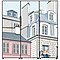 Illustration sur un design de réfrigérateur Samsung Bespoke. L’illustration présente des bâtiments à Paris, avec des fenêtres, des cheminées et un homme à une fenêtre.