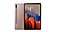 Galaxy Tab S7 Bronze Mystique vue de face et de dos, avec des formes bleues, orange et rouges à l’écran.