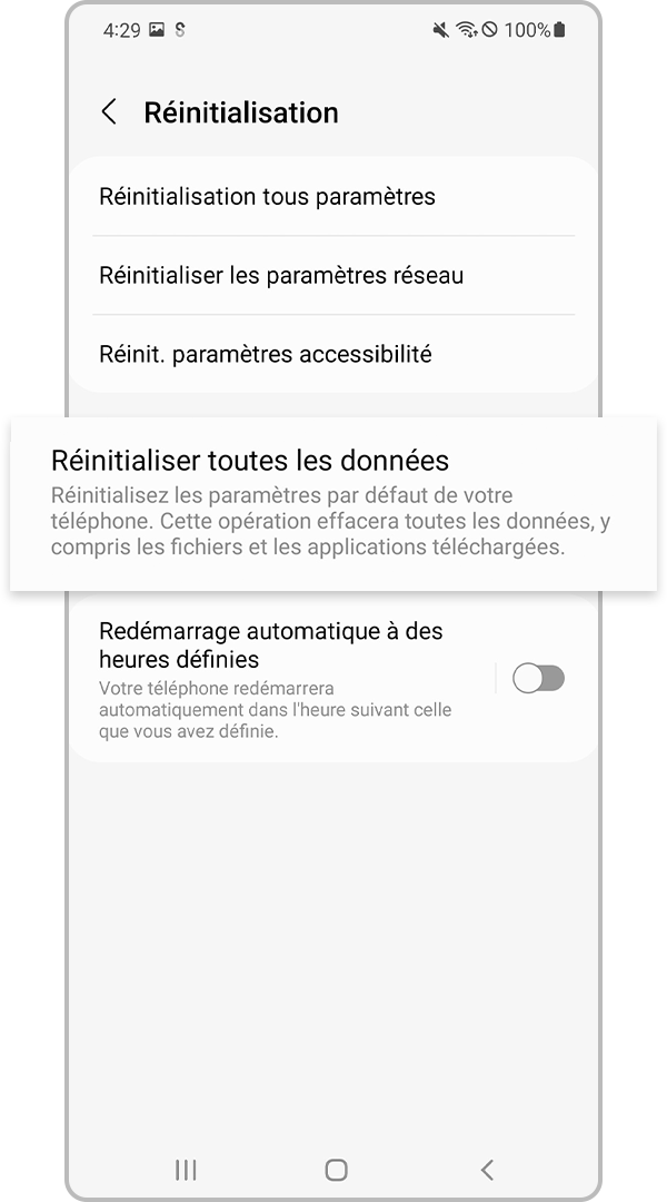 Réinitialisation des données d’usine