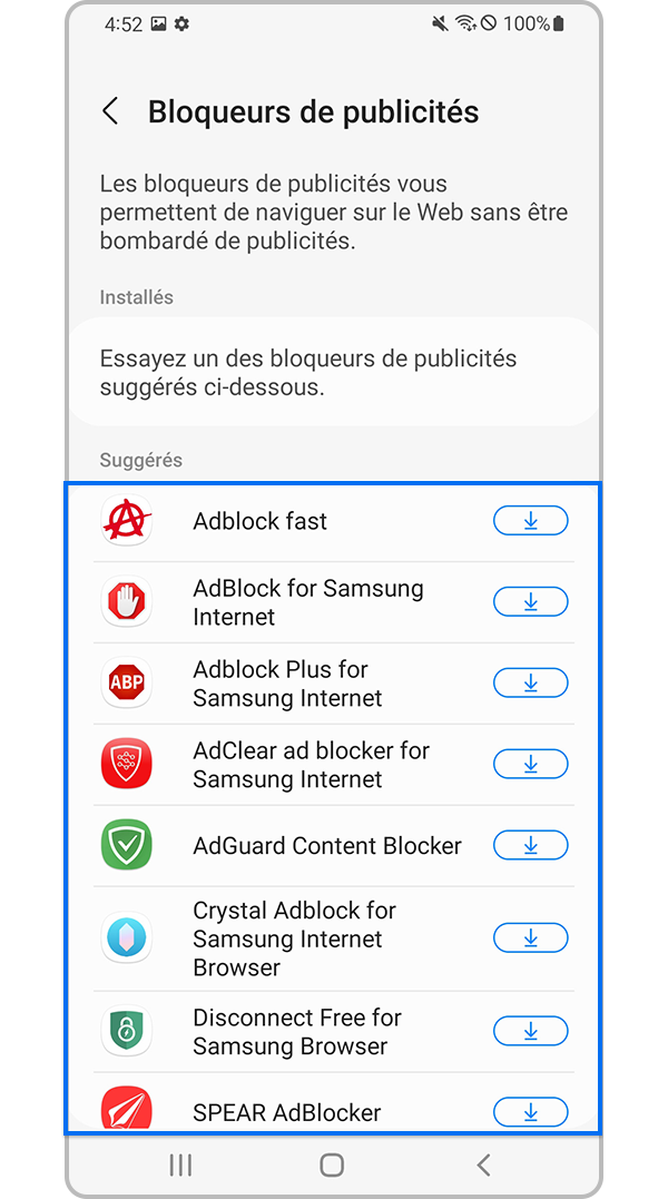 Effectuez votre choix parmi les applications suggérées