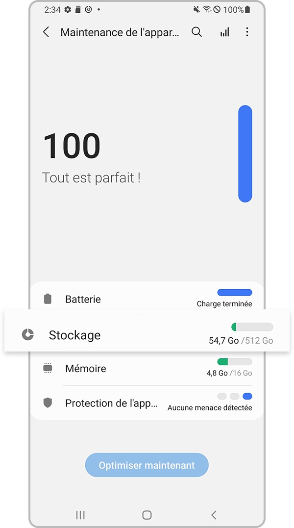 Sélectionnez Stockage