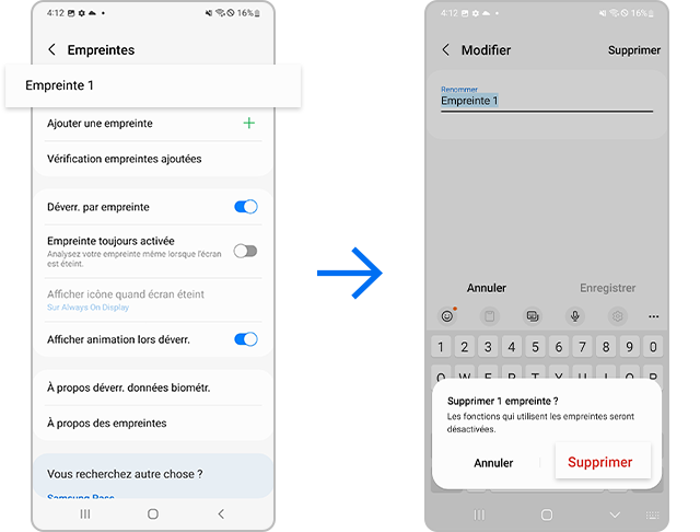 supprimer la reconnaissance d’empreintes digitales