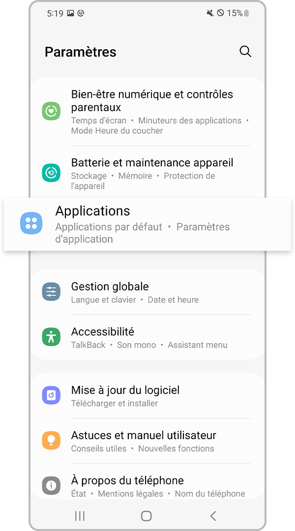 Paramètres des applications