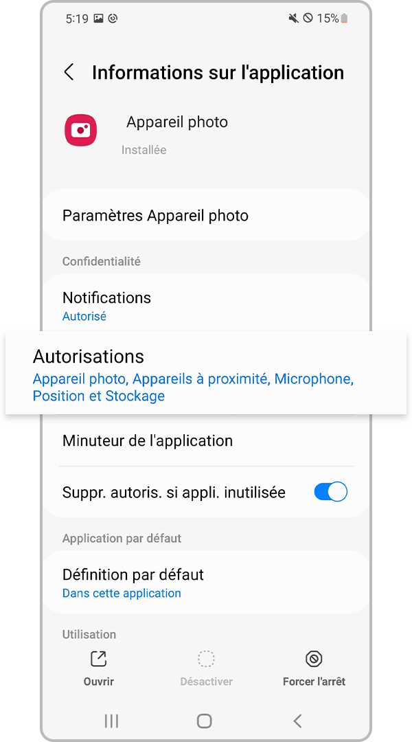Sélectionnez les autorisations de l’application