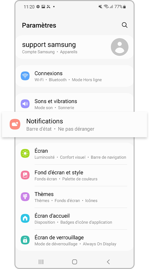 Paramètres de notification