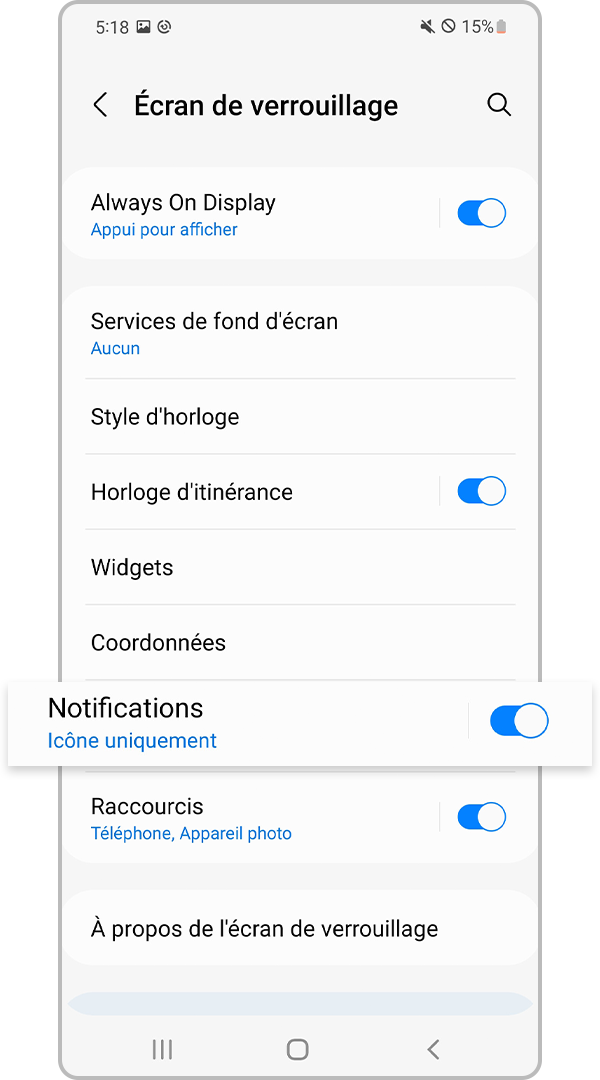 Sélectionnez les paramètres de notification de verrouillage de l’écran