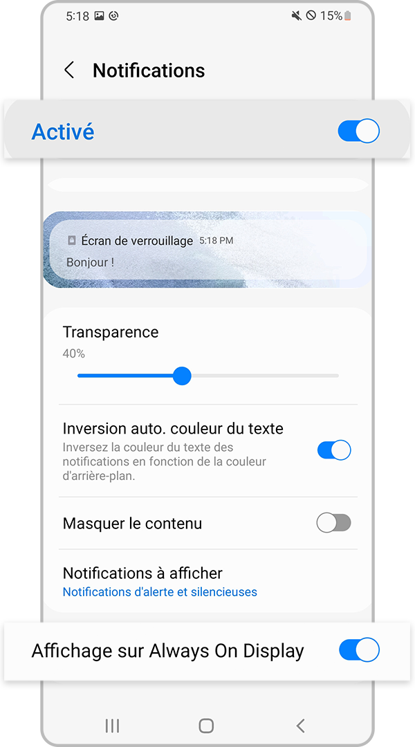 Activez les notifications sur les paramètres Always On Display