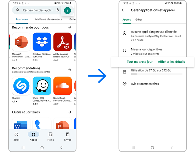 Recherchez les applications dont les mises à jour sont disponibles