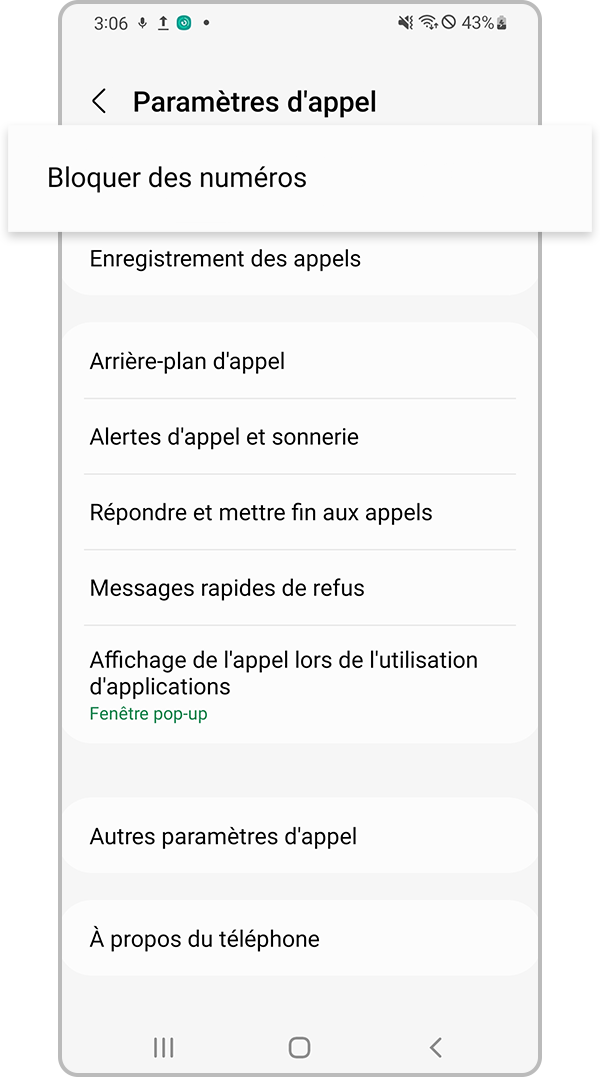 vérification du blocage par l’appareil de numéros inconnus - étape 3