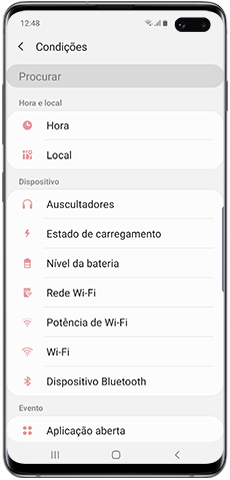 Rotinas Bixby, escolha condições "Se"