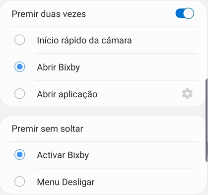 Imagem de captura de ecrã do Note10 com instruções sobre como personalizar a tecla lateral para activar e abrir a Bixby