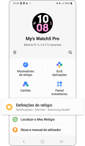 definições do relógio