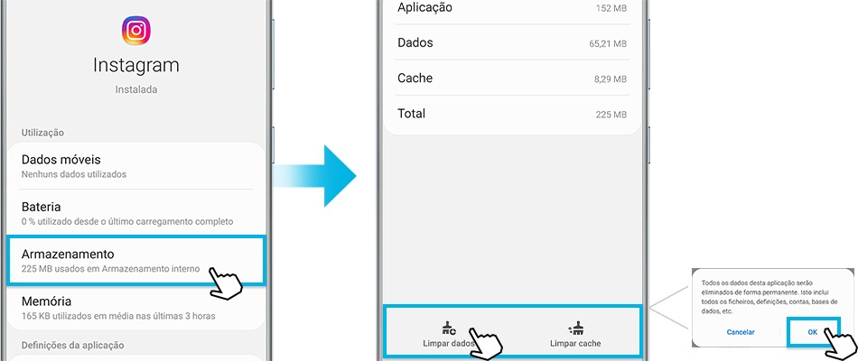 Como eliminar dados e cache da aplicação