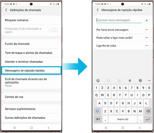Configuração para atender e terminar chamadas