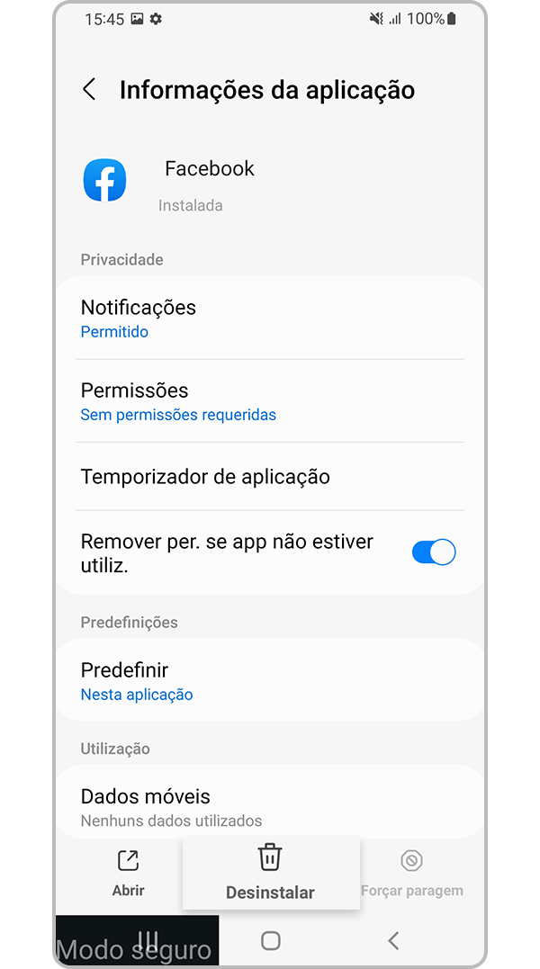 Desinstalar aplicação