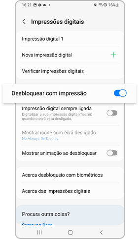 ativar o desbloqueio por impressão digital