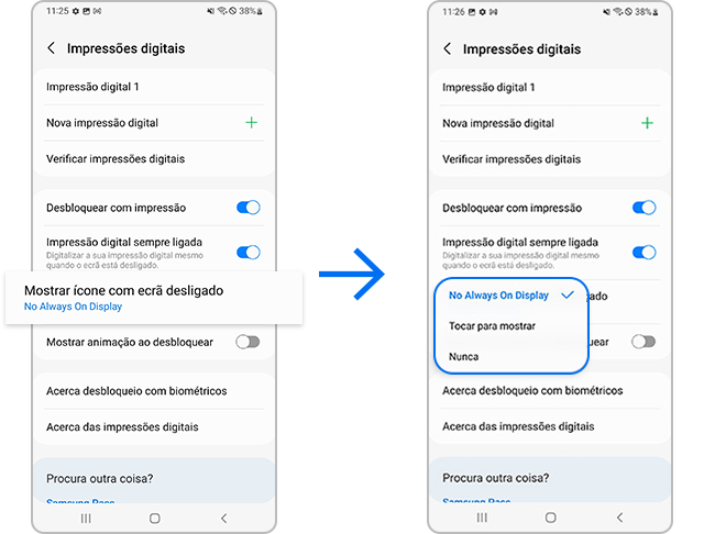 Mostrar ícone em “Ecrã sempre ligado”