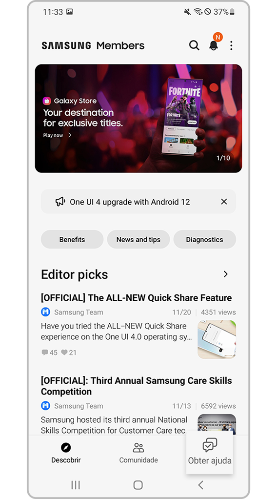 Obter ajuda através da aplicação Samsung Members