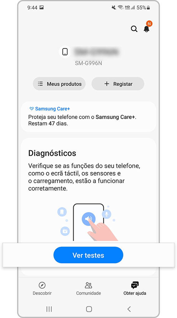 Ver testes em Diagnósticos