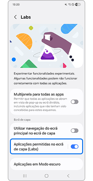 Ativar Aplicações permitidas no ecrã de capa