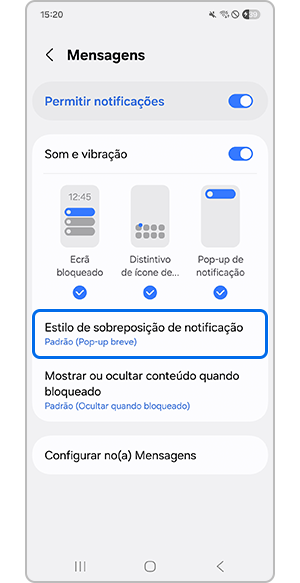 Selecionar o estilo de sobreposição de notificação