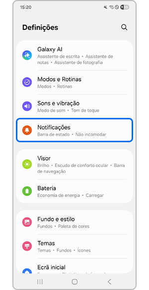 Selecionar o menu notificações