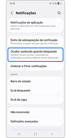 Selecionar Ocultar conteúdo quando bloqueado