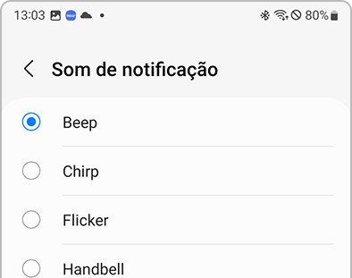 Lista de sons de notificação na aplicação Galaxy Wearable