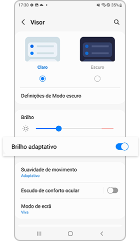 galaxy s22 definição brilho adaptativo