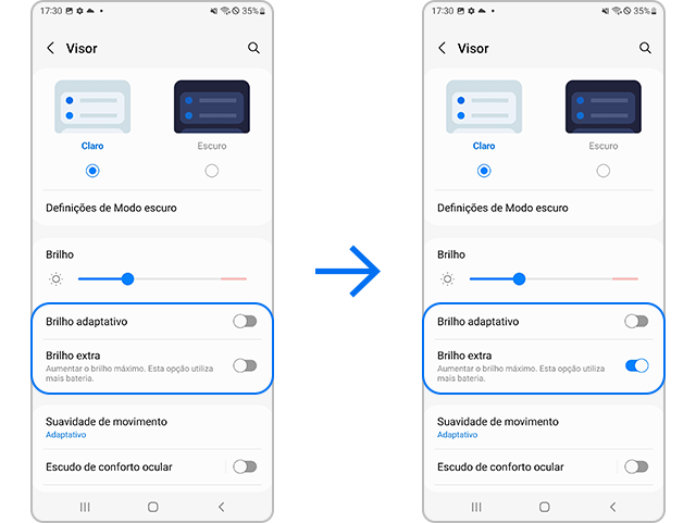 galaxy s22 definição brilho adicional