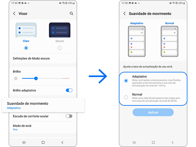 galaxy s22 definição da suavidade do movimento