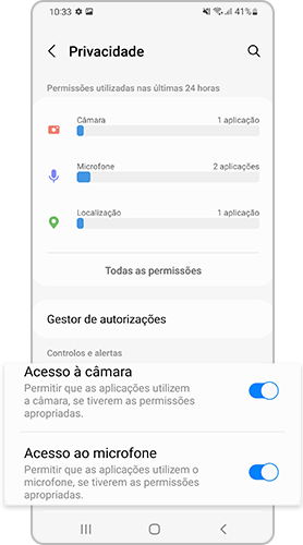 A partir das definições de Privacidade, configure as permissões necessárias